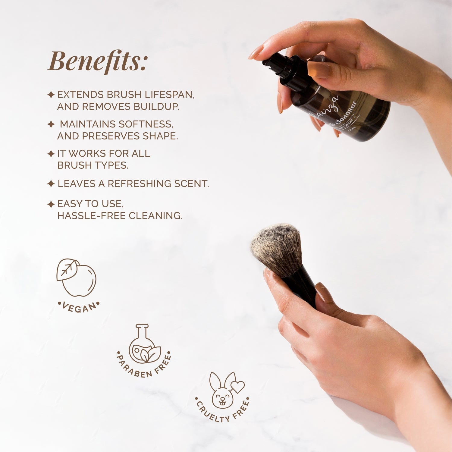 Brush Cleanser | Instant, Gentle & Effective Makeup Brush Cleaner | Extends Brush Life, Maintains Softness & Shape | Suitable for Synthetic & Natural Bristles | Refreshing Scent